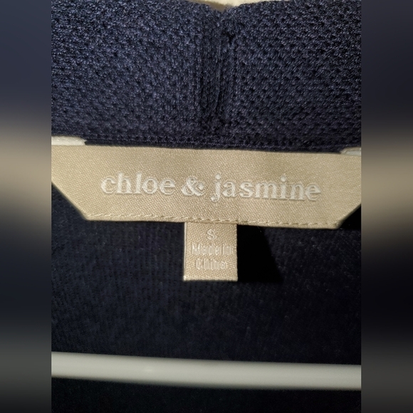 Chloe & Jasmine Diamond Sleeved Navy Blue Cardigan - Picture 2 of 14